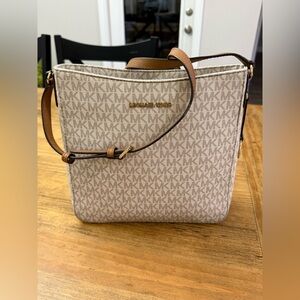 Michael Kors Beige Logo Crossbody Bag with Brown Strap